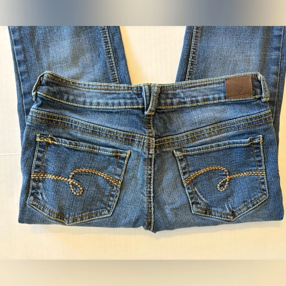 Justice Jeans yellow & brown stitching denim jean Capri size 14R